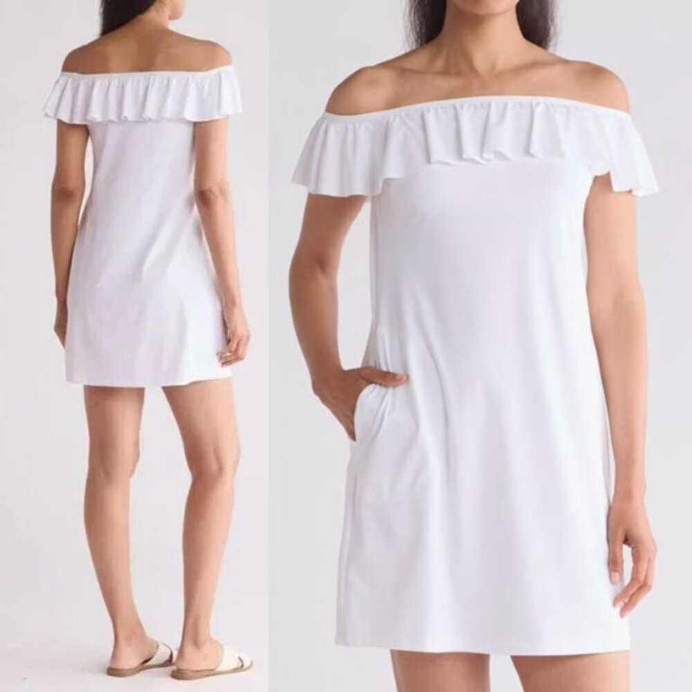 NEW Tommy Bahama Off the Shoulder Spa Cover-Up Dress L Pockets Resort Beach $128